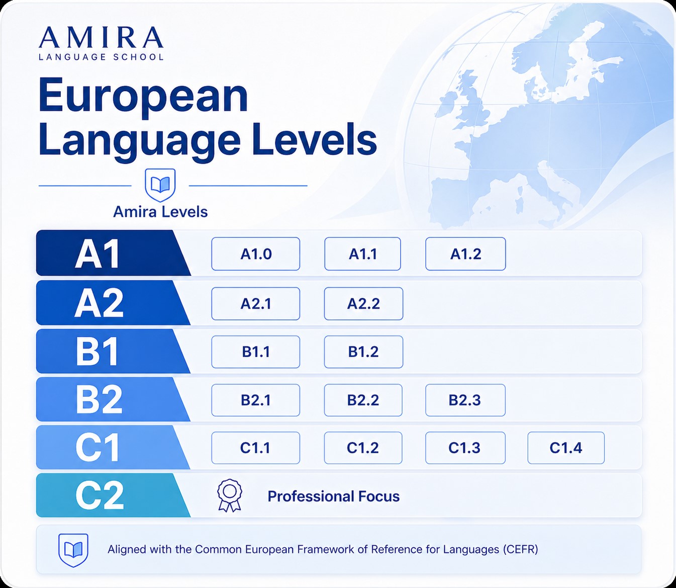 European French Language Levels A1 to C2 at Amira